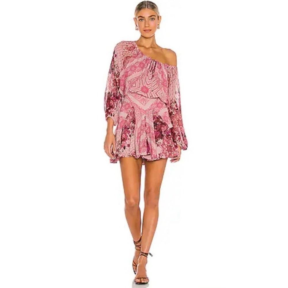 FREE PEOPLE Seven Wonders Mini Chiffon Dress Dusty Pink Rose Boho Women's Large